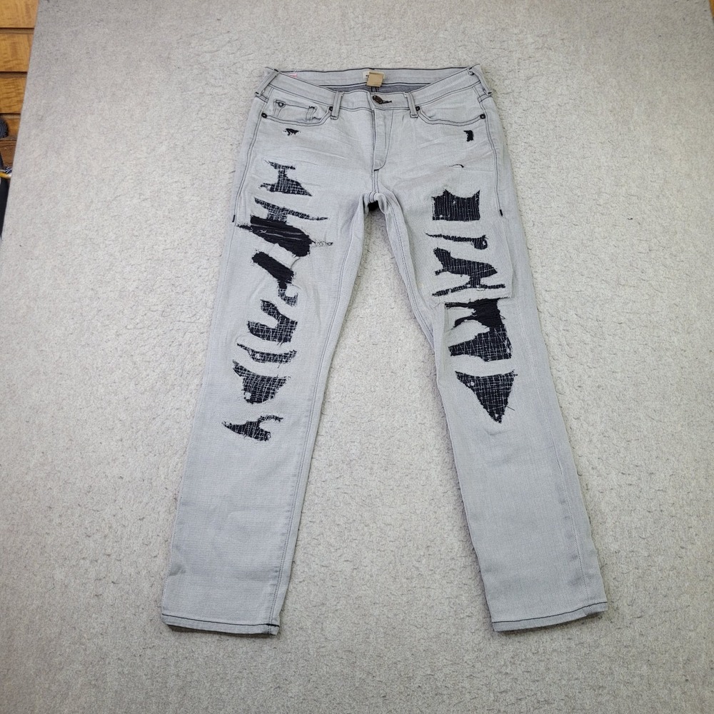 True Religion Jeans Womens 28 Gray Cora Mid Rise Straight Patched Distressed USA